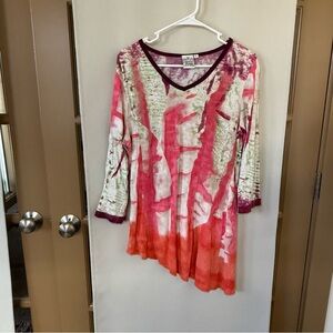 Parsley & Sage Womens‎ Large V-Neck 3/4 Sleeve Asymmetrical Hem Tunic Blouse